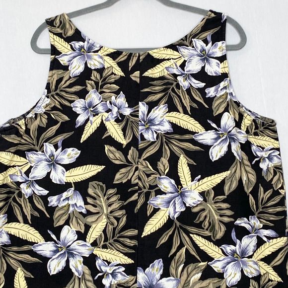 Jones New York Maxi Dress 16 Black White Gold Floral Linen Sleeveless Pullover - Picture 5 of 7